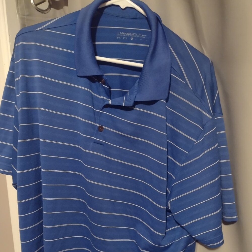 Nike Mens Golf XXL blue striped dri fit polo shirt